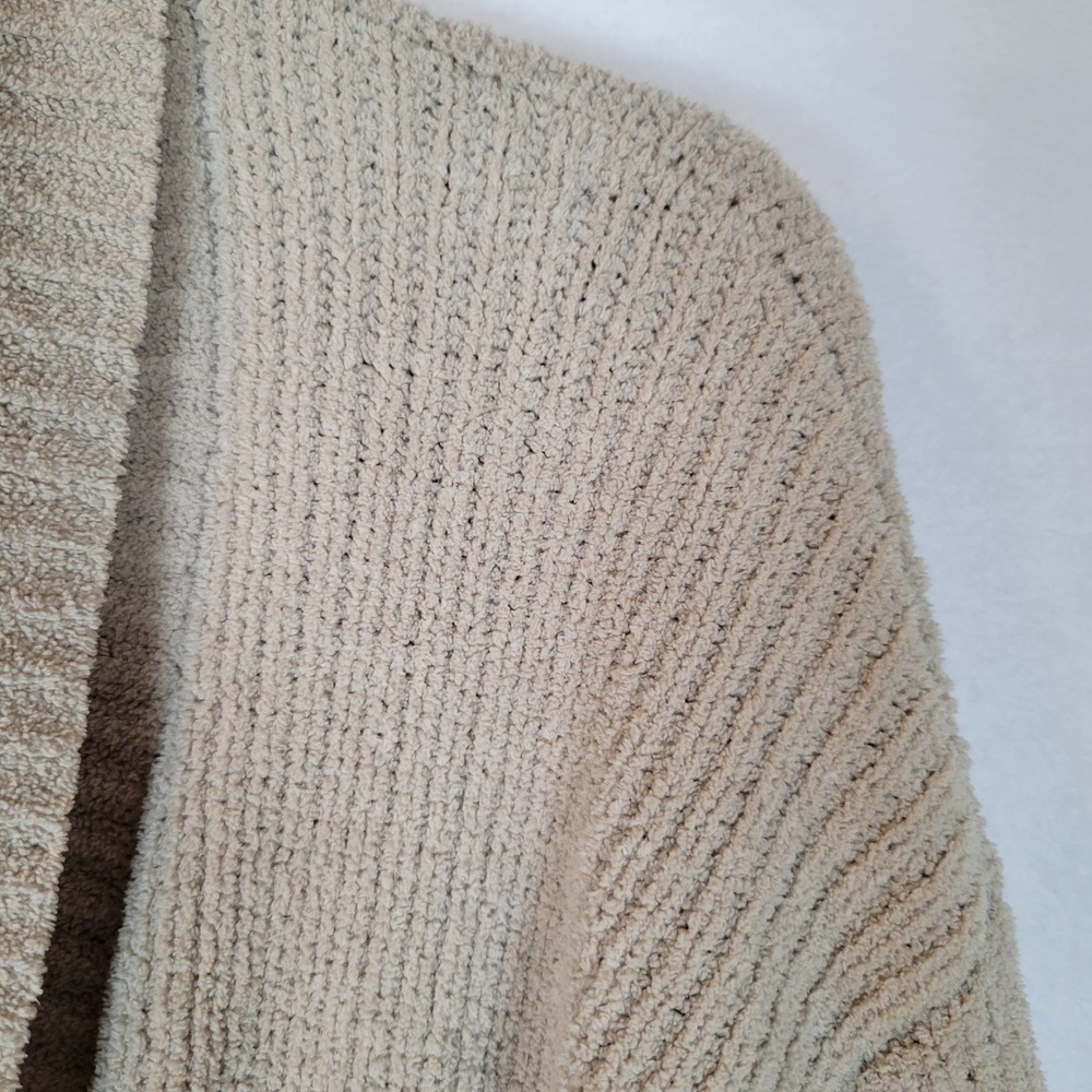 Natori Womens Ribbed Knit Long Wrap Bath Robe Belted Pockets Size Medium Beige - Picture 2 of 9